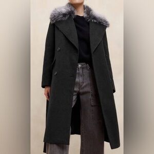Banana Republic Removable Faux Fur Collar Coat in Blue Heather